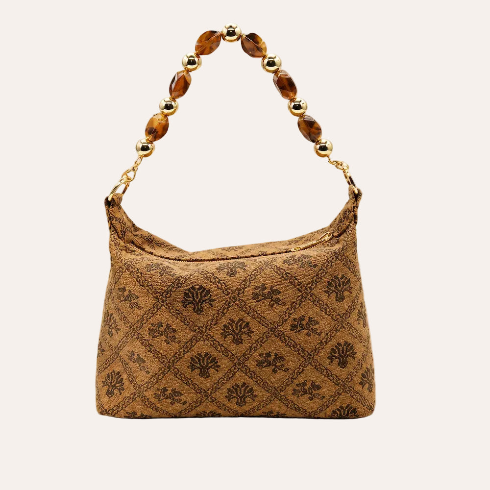 Zimloom “Twin Phoenixes Facing a Flower” Pattern Underarm Bag (Brown)