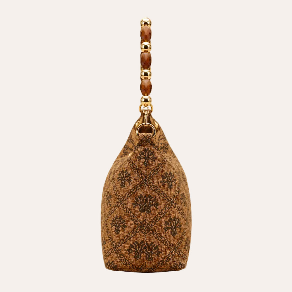Zimloom “Twin Phoenixes Facing a Flower” Pattern Underarm Bag (Brown)
