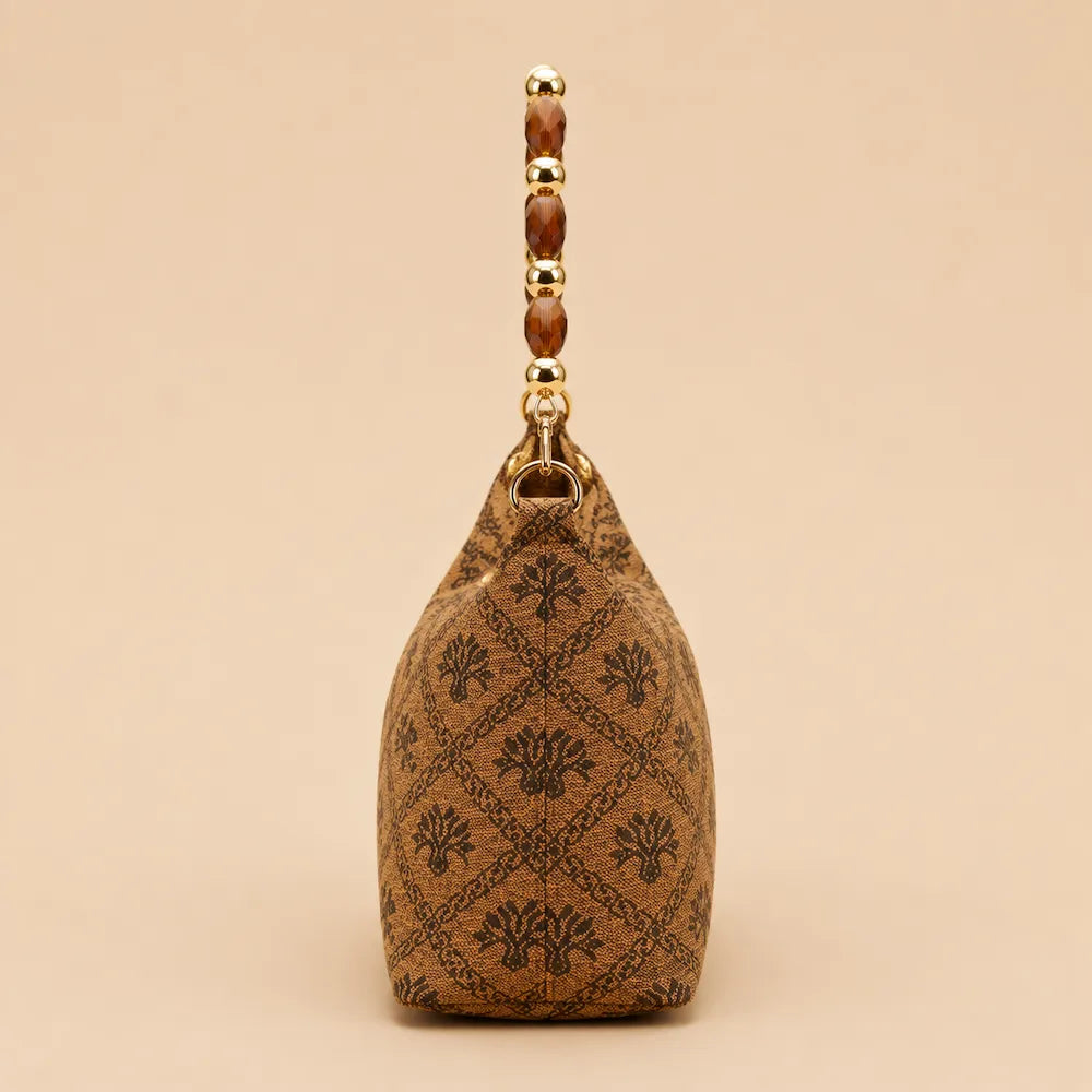 Chinese Brocade Underarm Bag – Twin Phoenix Pattern Brown — shape and construction detail