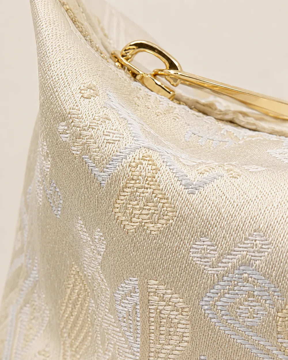 Chinese Brocade Underarm Bag – Twin Phoenix Pattern White — craftsmanship close-up