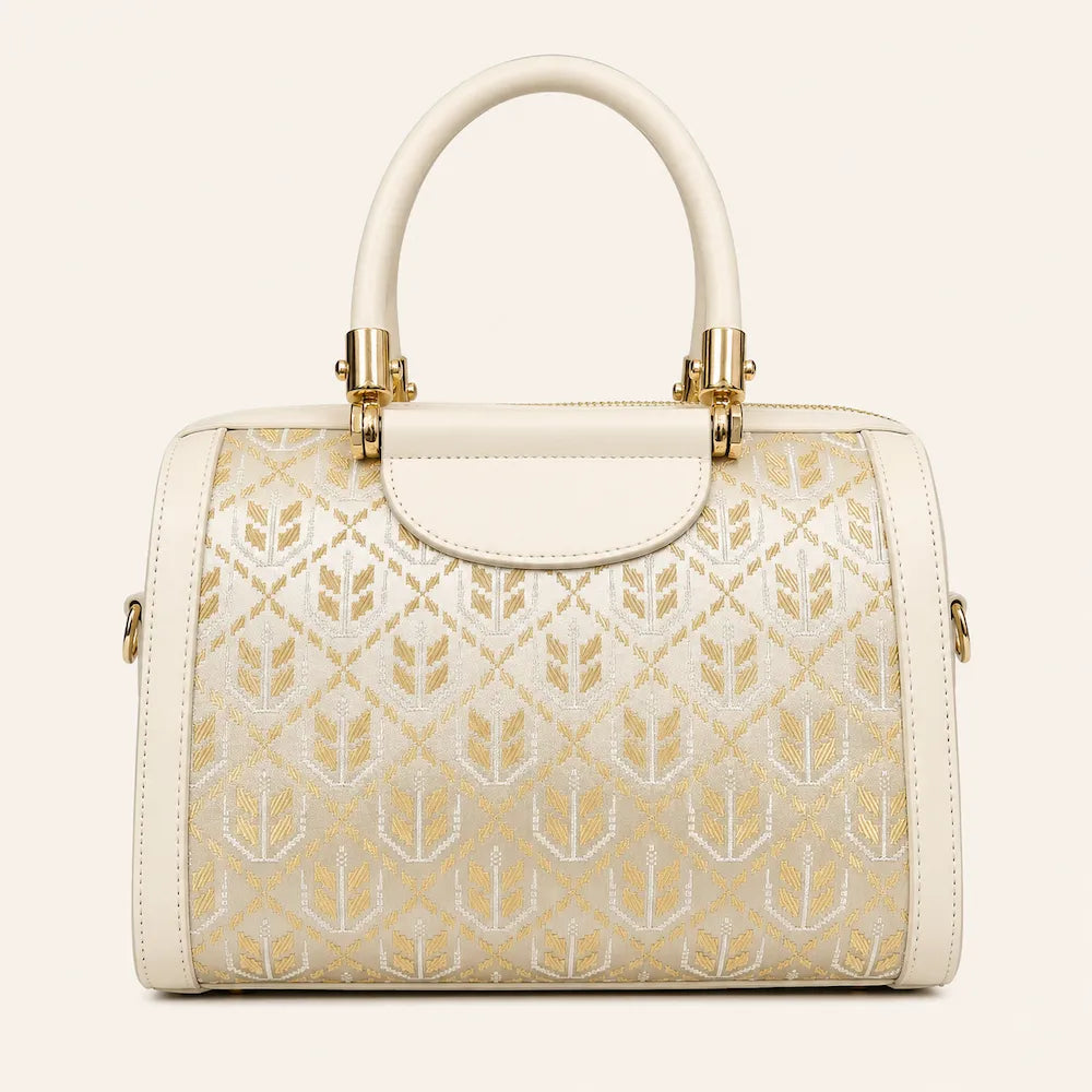 Chinese Brocade Boston Bag – Wheat Ear Motif — full product view
