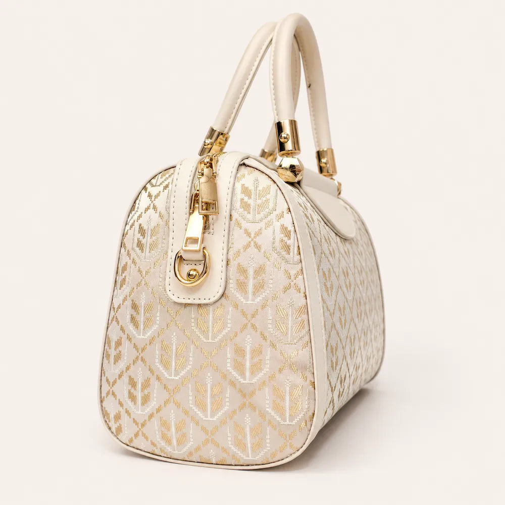 Chinese Brocade Boston Bag – Wheat Ear Motif — shape and construction detail
