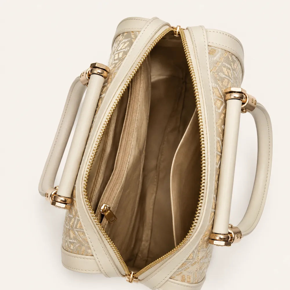 Chinese Brocade Boston Bag – Wheat Ear Motif — craftsmanship close-up