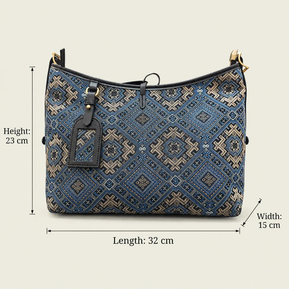 Chinese Brocade Tote Bag – Blossom & Swallow with Detachable Pouch — shape and construction detail