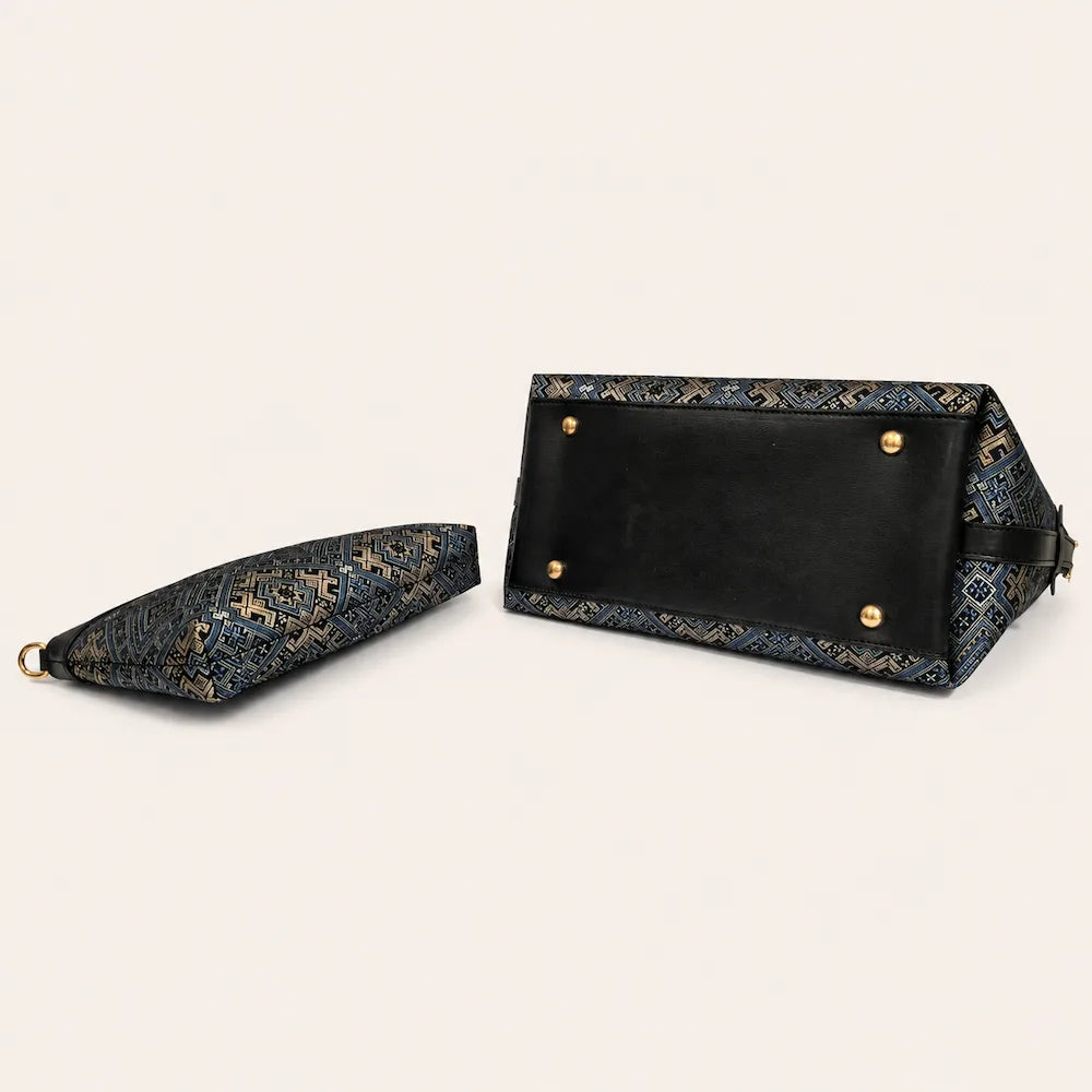 Chinese Brocade Tote Bag – Blossom & Swallow with Detachable Pouch — symbolic motif detail