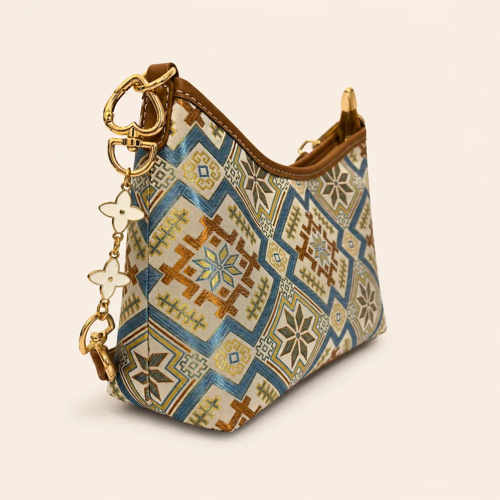 Chinese Heritage Crossbody Bag – Four Swallows & Blossom — artisan textile detail