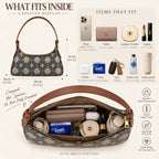 Chinese Brocade Baguette Bag – Liujia Bird and Sun capacity guide with interior view and everyday items